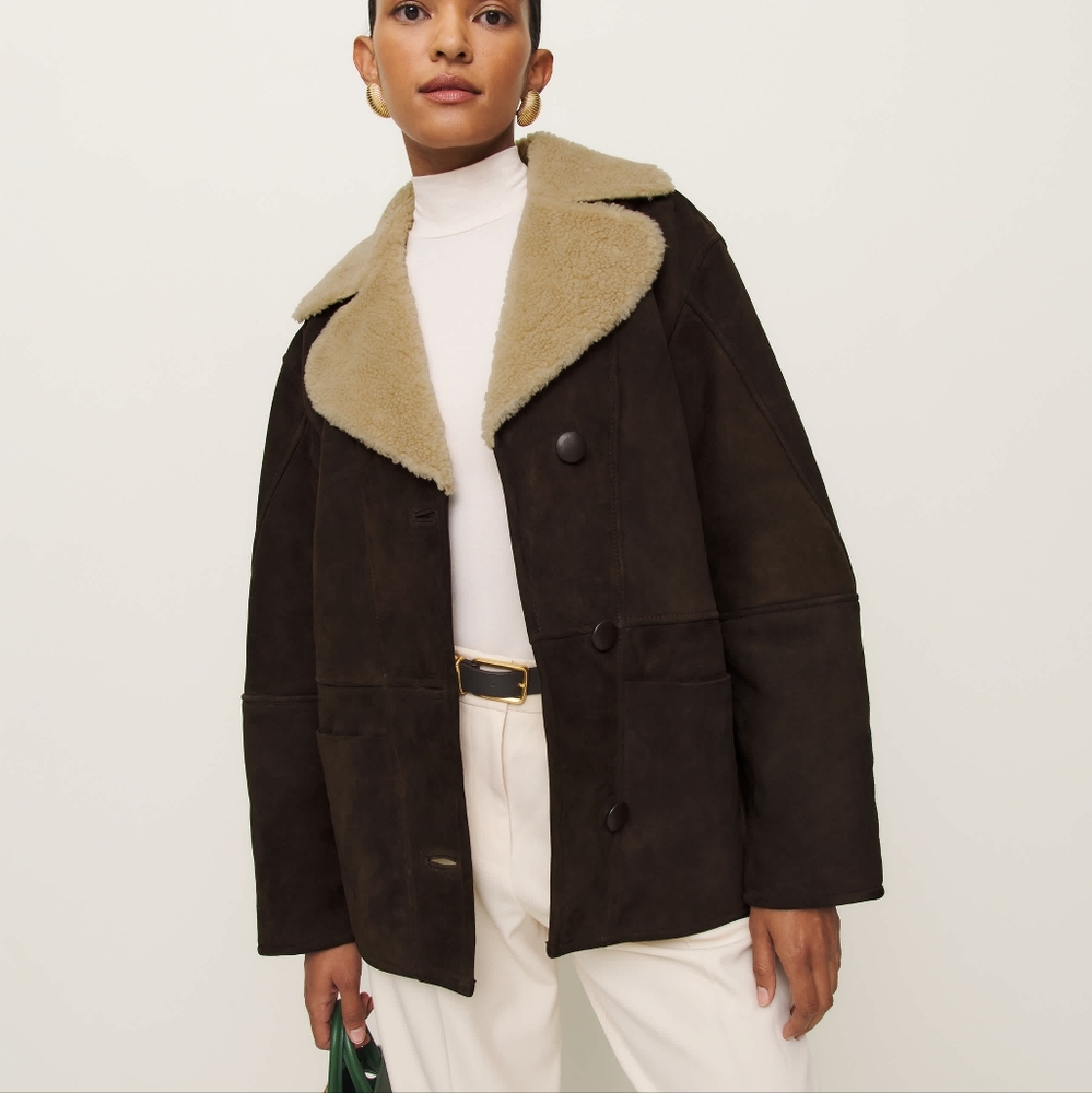 NWT Reformation Veda Luca Suede Leather Shearling Jacket Coat Medium M